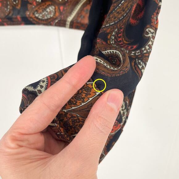 A.L.C. Racci Print Silk Blouse Sheer Long Sleeve Paisley Size Medium Brown Black - Picture 7 of 16